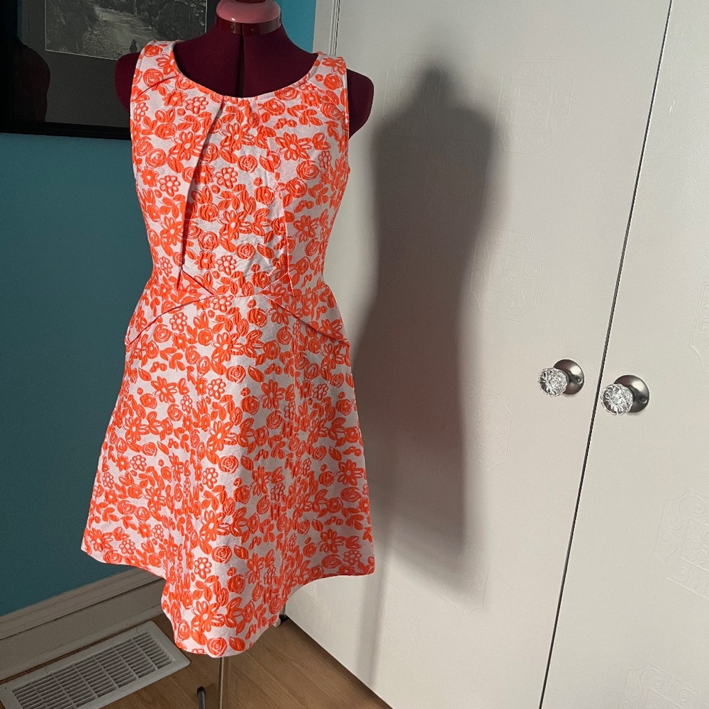 NWOT Betsey Johnson Neon Orange and White Floral Dress